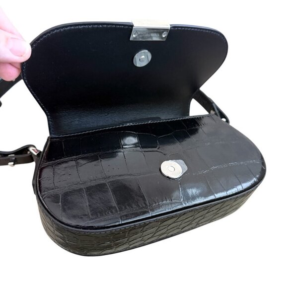 Versace 1010951 Crocodile-Embossed Black Leather Mini Bag - Picture 7 of 13
